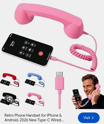 Pink retro phone handset usb - handset, usb-c